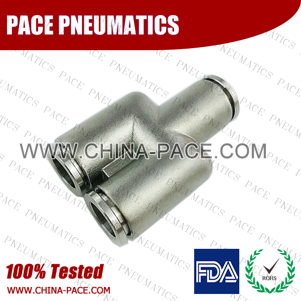 Union Y Stainless Steel Push-In Fittings, 316 stainless steel push to connect fittings, Air Fittings, one touch tube fittings, all metal push in fittings, Push to Connect Fittings, Pneumatic Fittings